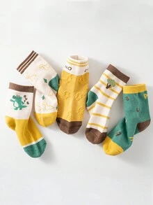 5 paia/confezione Calzini a costine da ragazzo con stampa di cartoni animati, lettere, strisce e dinosauri - adatti per uso quotidiano, scuola, look alla moda, tutte le stagioni - Multicolore - Visualizzare 10