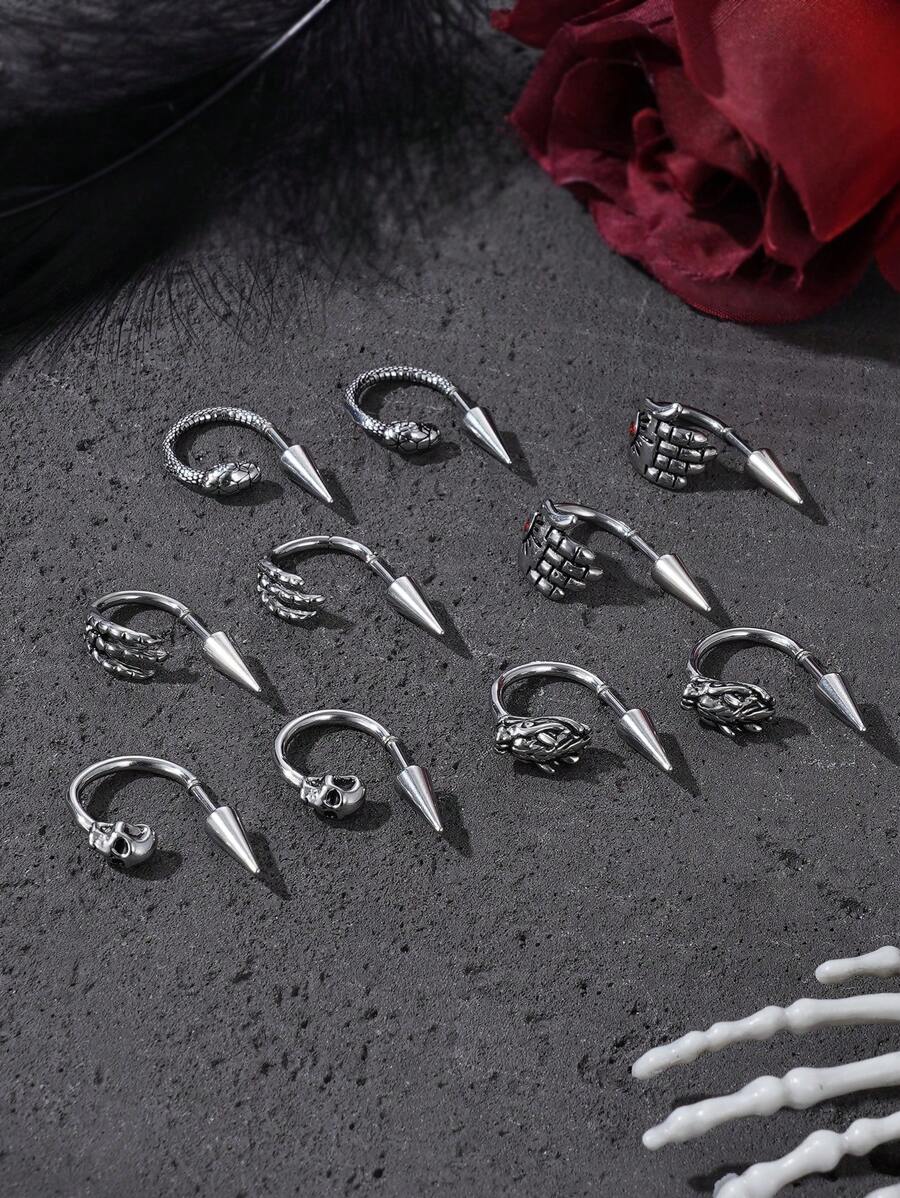 1 件时尚不锈钢朋克龙耳环，男女通用嘻哈街头风格龙蛇骷髅耳钉，适合日常佩戴、派对、音乐节、约会