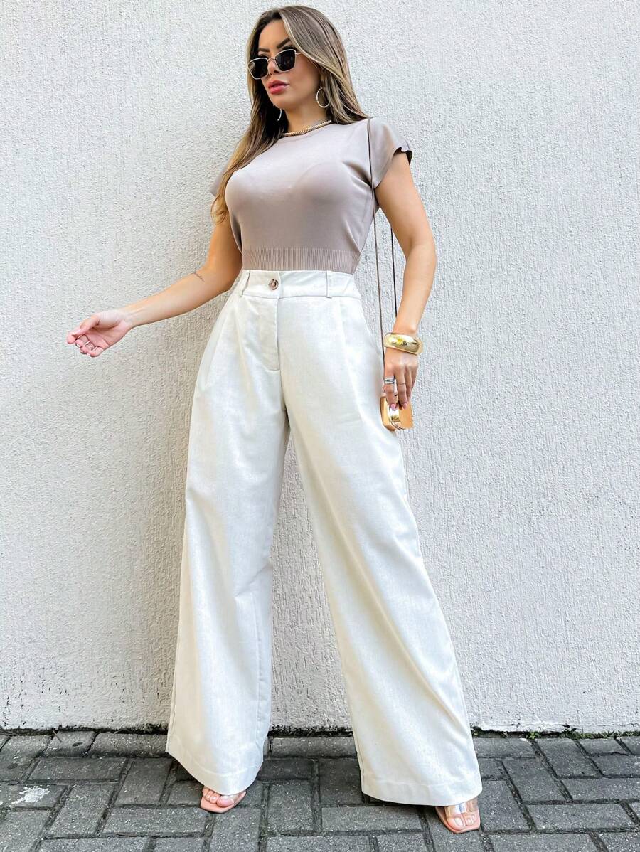 EMILI LULU RUN2 Women's Pantalona Dress Pants Wide Leg Viscolinho Fashion - 米色 - 查看 1