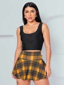 WOLFOX Women's Fitness Gym Ruffle Skirt Shorts Suplex - Orange - View 5