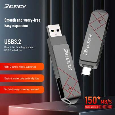 Reletech محرك الأقراص الطنان نوع-سي وUSB3.2 سعة 32 جيجابايت 64 جيجابايت 128 جيجابايت للكمبيوتر والهاتف المحمول بسرعة عالية محرك أقراص قلم معدني صغير سعة 32 جيجابايت USB وسعة 64 جيجابايت وسعة 128 جيجابايت