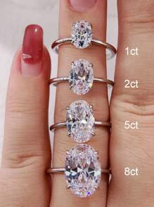 1PC Delicate Elegant And Luxurious 925 Sterling Silver 4 Claw Oval Women'S Ring Ladies Jewelry Gift Birthday Gift Party Gift - Silver - View 7