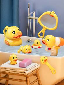 8件儿童洗澡玩具套装 夏季戏水玩具 小黄鸭淋浴洗澡配件 喷水玩具套装 适合男孩女孩 18-24-36个月 部分配件颜色随机 - 彩色 - 查看 6