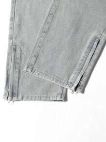 Men's Y2K Retro Casual Slit Light Blue Loose Straight Leg Jeans