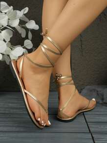 2024 Summer New Fashion All-Match Round Toe Flat Strap Non-Slip Beach Sandals