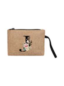 2 件/套简约花朵首字母 A-Z 印花亚麻手提包，粉色流苏，亚麻包，包括一个手提包和一个零钱包，简约旅行包，化妆品钱包，大容量旅行化妆包日常使用、约会、生日、度假、返回学校、度假、海滩、旅行、通勤、商务、学生、野餐、露营、超市、日常收纳，（小包手带方向随机），圣诞节最佳教师礼物 - 卡其色 - 查看 52