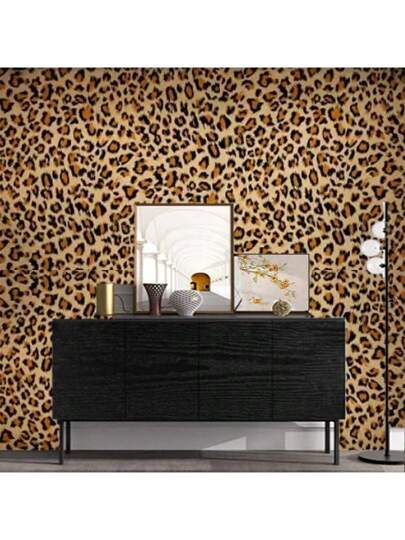Leopard Print Self-Adhesive Vinyl Wallpaper - Detachable Texturized Contact Paper With Drop Match Pattern, Waterproof Peel And Stick Wall Covering For Living Room, Bedroom, Kitchen Renovation,Renovation Stickers Peel Wall Panels,Wall Paper, Wallpapers,Spring Decoration Items Refresh Your Home,Rama Decoration Stickers Gifts Birthday Graduation view 2