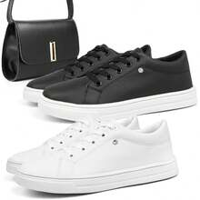 Women's Stylish Black Casual Modern Lightweight Streetwear Party Sneakers With Small Crossbody Bag - 白色 - 查看 1