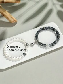 2pcs Classic Heart Magnetic Clasp Bracelet Set, Turquoise Represents Luck & Success, Crystal Energy Stone Bracelet, Friendship/Couple Valentine's Gift, Daily Accessory, 8mm Beads Crystal Bracelet Set - Multicolor - View 27