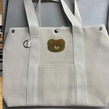 Bolso maternidad grande para pañales de bebé, bolso de mano de lona simple con correas para cochecito - Blanco - Ver 3