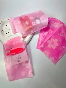50个粉色花卉图案迷你珠宝包装袋，耳环和发饰小购物袋，非常适合精品促销和礼品包装，带手柄的迷你塑料礼品袋，紫色花朵图案，适用于派对、珠宝和礼品包装、情人节装饰、情人节礼品袋、返校情人节 - 粉色 - 查看 3