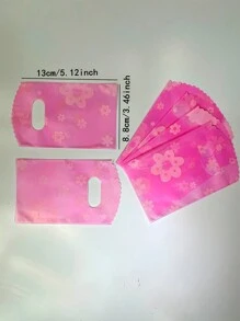 50个粉色花卉图案迷你珠宝包装袋，耳环和发饰小购物袋，非常适合精品促销和礼品包装，带手柄的迷你塑料礼品袋，紫色花朵图案，适用于派对、珠宝和礼品包装、情人节装饰、情人节礼品袋、返校情人节 - 粉色 - 查看 4
