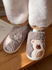 Warm Plush Bear Slippers For Women, Non-Slip Indoor Home Slippers, Fuzzy Slippers For Men In Winter