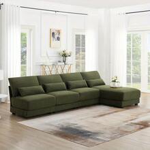 [VIDEO Provided][New]120*61" Oversized Deep Seat Sectional Sofa With Reversible Chaise, Loop Yarn Fabric 5-Seat Armless Indoor Furniture, Convertible L-Shaped Couch For Living Room, Apartment, 3 Colors