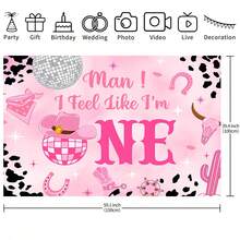 1 件粉色西部女牛仔主题派对背景横幅，210 * 150cm/150 * 100cm/100 * 75cm 粉色奶牛印花迪斯科派对背景布适用于生日派对装饰、拍照亭、蛋糕桌、卧室、客厅墙壁装饰