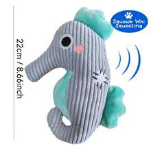 Brinquedo de Pelúcia de Cavalo-Marinho de Estimação com Som, Brinquedo de Mastigação Guinchante para Cães para Interação de Estimação, Brinquedo de Estimação de Material de Corduroy - Cinza - Visão 5