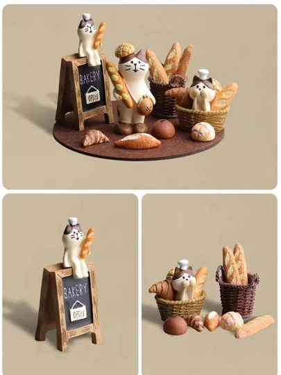 圣诞礼物 情人节小礼物 日本猫咪圣诞树摆件，微缩场景摆件，圣诞家居装饰桌面摆件，DIY手工面包猫粮摆件蛋糕摆件，咖啡厅摆件