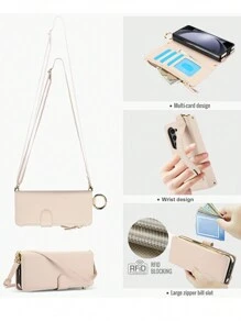 Custodia portafoglio in pelle PU compatibile con Samsung Galaxy Z Fold 6 5 4 3 5G, porta carte di credito con schermatura RFID, cerniera, borsa per telefono, custodia a libro a tracolla, multiuso per uomo e donna - Bianco - Visualizzare 7