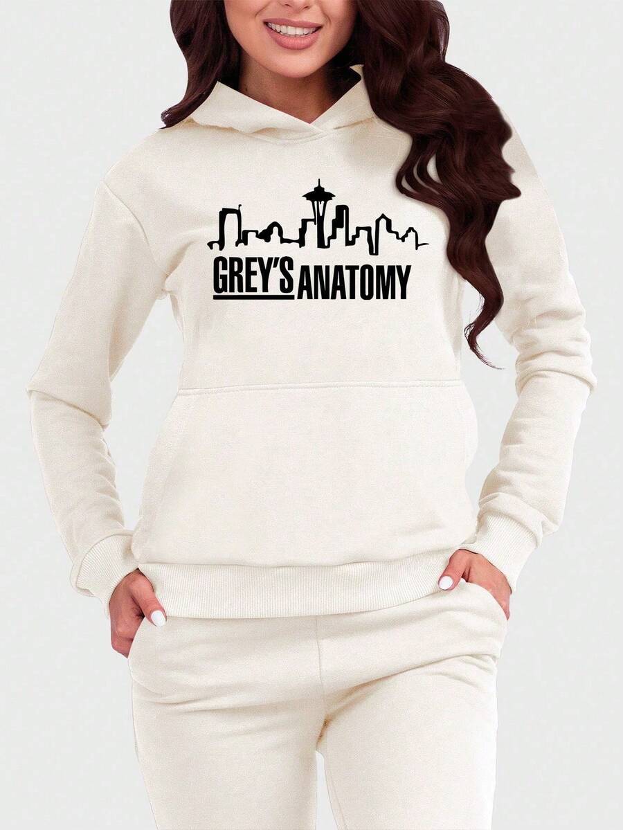 Women's  Kangaroo Sweatshirt Front And Back Flannel With Hood And Pocket - 米色 - 查看 1