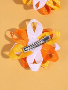 2 件感恩节女孩发夹蝴蝶结夹、可爱糖果玉米装饰发夹、波尔卡圆点印花发夹、多丝带鳄鱼夹、儿童青少年节日发饰、派对礼物 - 彩色 - 查看 3