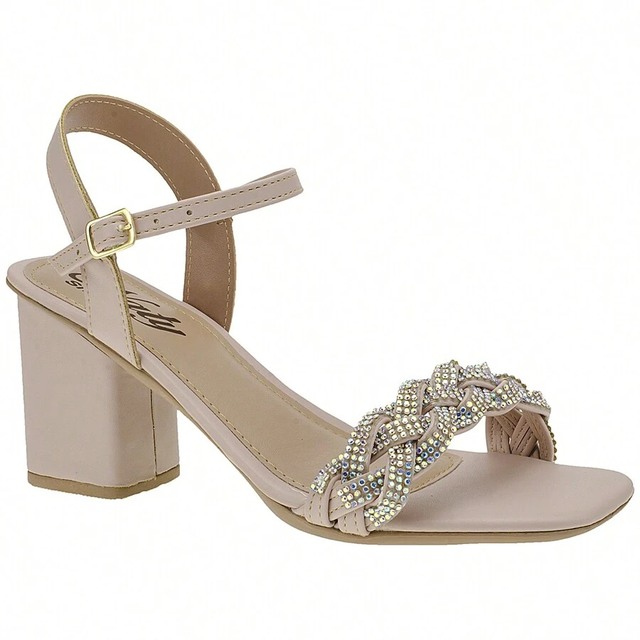 Women's Social Rhinestone Sandals Thick High Heel Casual Party Naty - Baby Pink - View 1