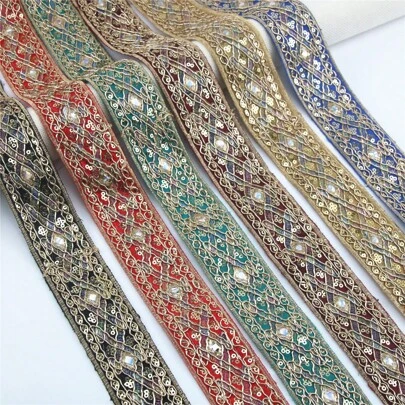 2yards Gold Thread Embroidery Vintage  Ribbon Lace Accessories Trim Clothes Collar Hat Bag Dress Decoration