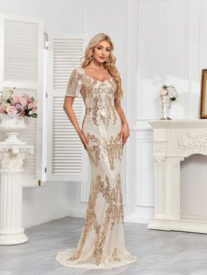 hezixi Elegante vestido de noite sexy com lantejoulas para mulheres, longo, sereia, formal, baile, luxo, festa de casamento, vestidos de coquetel, vestidos femininos para convidados de casamento, formatura, jantar