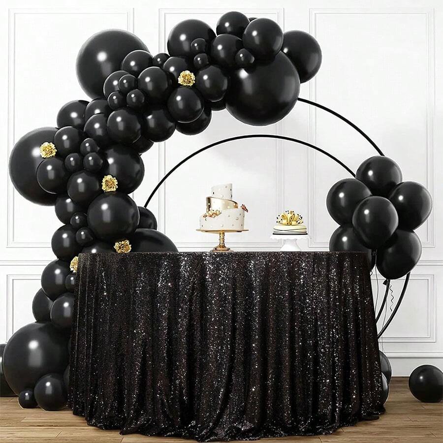 1pc Sequin Tablecloth Black Round Sparkly Elegant Drape Sequin