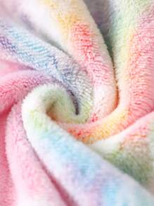 Girls Cute Unicorn Print Luminous Plush Splice Contrast Color Ribbed Minimalist Fluffy Jacket, Autumn/Winter - Pink - View 10