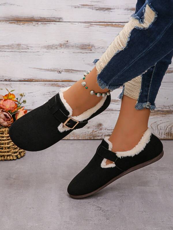 Women's Flat Warm House Slippers, Fluffy Lined Warm Snow Boots, Soft Bottom Non-Slip Warm Shoes, Lightweight Warm Boots, Casual Loafers, Solid Color Warm Shoes, Hook And Loop Plus Size Warm Shoes, Furry Shoes