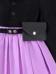 2 piezas Conjunto de blusa con cuello elegante y falda para niñas pequeñas, ligero para primavera/otoño - Negro - Ver 5