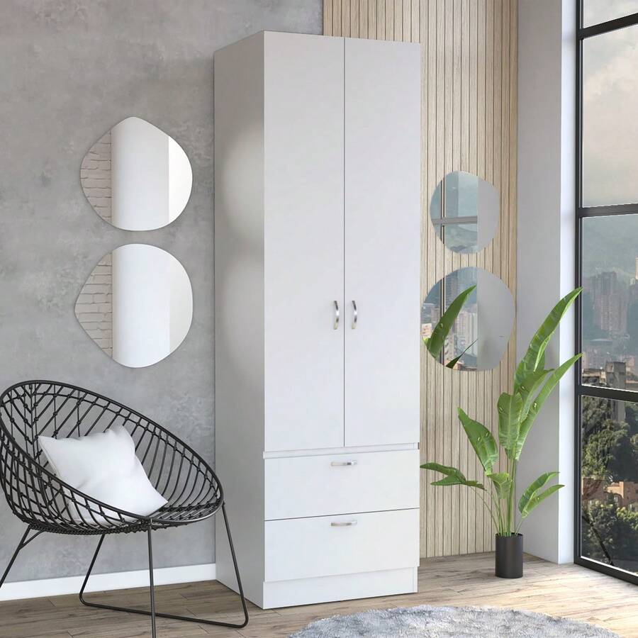 Vico 76" High Armoire Wardrove Closet With 2 Drawers, Double Door Cabinet , One Shelf And Hanging Rod, Bedroom Clothes Storage Cabinet Organizer