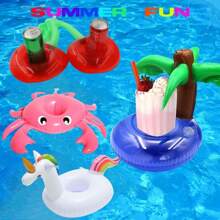 1入組充氣式水上飲料架，浮動式飲料杯杯墊套裝，帶有雙重櫻桃、椰子、飛馬、螃蟹造型裝飾，夏天必備 - 彩色 - 查看 1