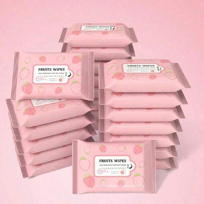 【10包】草莓图案迷你便携式无纺布湿巾，用于外出时的日常物品清洁，旅行和商务旅行的必备品，方便携带