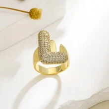 1 chiếc nhẫn hở 26 chữ cái tiếng Anh thời trang phong cách đơn giản châu Âu và Mỹ màu vàng đồng đá Cubic Zirconia Rhinestone hiệu ứng 3D - Vàng - Xem 13