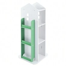Bookcase 360° Rotating Bookshelf Multifunctional Bookcase Solid Wood 4 Tiers Home Design Corner Bookshelf For Kids Suitable For Living Room And Children's Library - 綠色 - 查看 1