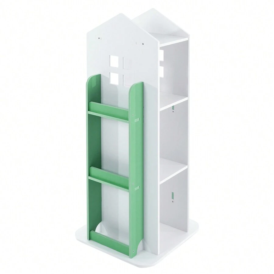 Bookcase 360° Rotating Bookshelf Multifunctional Bookcase Solid Wood 4 Tiers Home Design Corner Bookshelf For Kids Suitable For Living Room And Children's Library - 綠色 - 查看 1