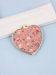 1pc Portable Heart-Shaped Folding Makeup Mirror With Cute Cloth Cover And Printed Pattern,Double Side Cosmetic Mirror Compact Vanity Mirror, Pocket Mirror,Living Room Home Bedroom Bathroom House Decor, Travel Stuff, Wedding, Party, Birthday, Gifts For Men Mom Dad Best Friends Teacher, New Years, Accessories, Funny Gift