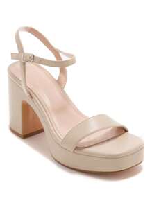 夏季时尚百搭休闲简约高跟凉鞋 - 米色 - 查看 2