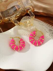 1 Pair 18K Plated Stainless Steel Dopamine Candy Color Segment Dangle Earrings For Women, French Fashionable Ins Style Suitable For Party, Dates, Work