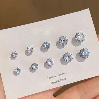 10/18 pièces Boucles d'oreilles magnétiques brillantes, en acier inoxydable et ornées de zircone cubique, bijoux non percés décorés, boucles d'oreilles magnétiques unisexes