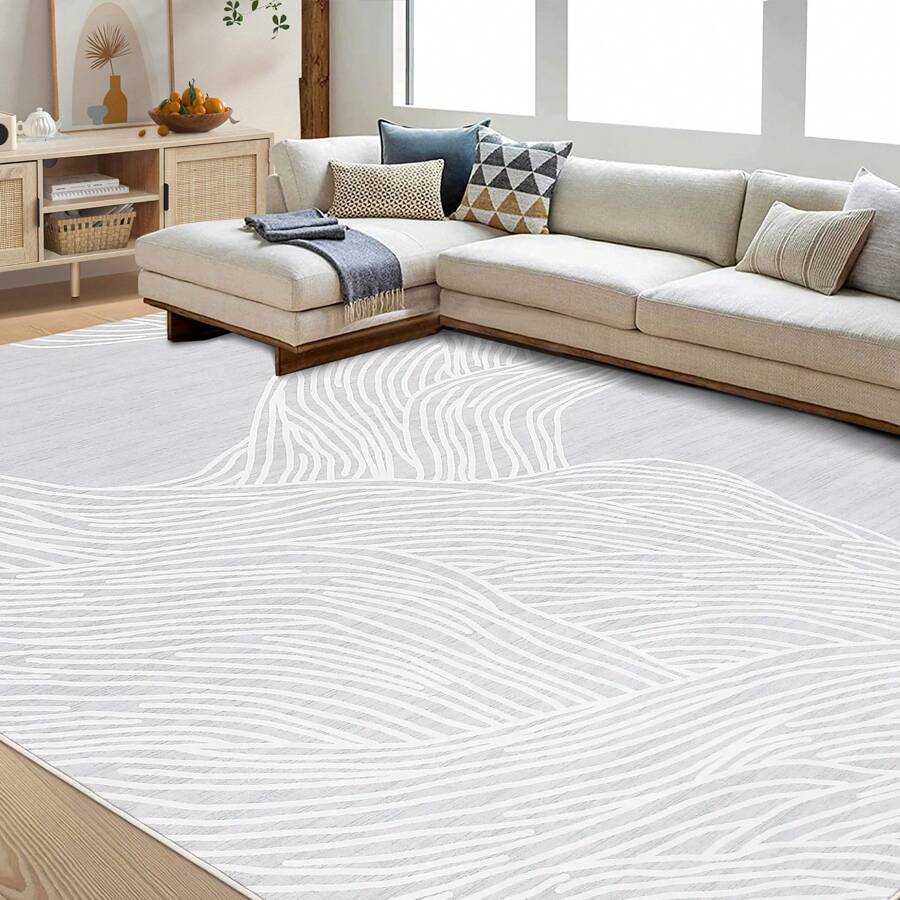 Modern Living Room Home Decor Aesthetics Kitchen Print Area Rug Non Slip Bordered Pet Friendly Indoor Carpet Non Shedding Easy To Clean Mat Throw Rug Low Pile Stain Resistant Floorcover Thin Soft Doormat For Laundry Bedroom Bathroom Bedside Dining Room - 灰色 - 查看 1