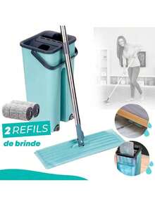 Flat Mop 2 Refills Mop With Bucket Magic Squeegee Washer Dryer Dust Remover - 彩色 - 查看 4