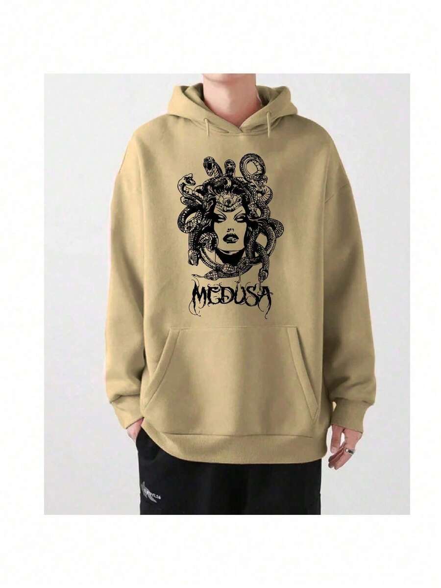 Cold Sweatshirt Hoodie Pocket Kangaroo Coat Medusa Mythology Streetwear Men's - 米色 - 查看 1
