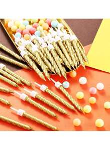 50 pièces Bougies en spirale pour gâteau, décorations pour petits gâteaux, décoration de gâteau pour anniversaire, mariage et fête - Doré - Voir 5