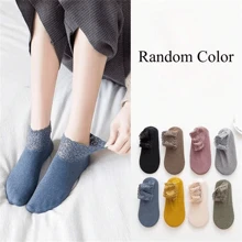运动户外 5 双女式蕾丝边休闲短袜，防滑舒适冬季硅胶袜，优雅温暖家居拖鞋袜 - 彩色 - 查看 2