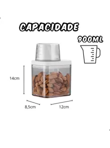 KIT 900ML Airtight Plastic Jars With Measuring Lid For Food Storage - 白色 - 查看 3