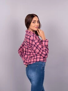 Camisa vaquera a cuadros para Mujer botones - Rosa Fucsia - Ver 3