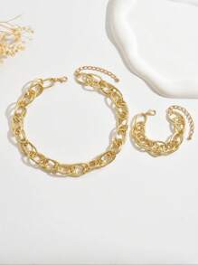 1 套时尚多层混合扭纹金属粗链项链和手链 - 彩色 - 查看 13