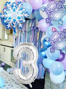 144pcs Silver Frozen Themed Balloon Arch & Garland Set, Including Snowflake Foil Balloon, Metallic Purple & Blue, And Printed Blue Balloon With Snowflake Shapes, Perfect For Princess Birthday Party, Frozen Theme, Decoration, Christmas